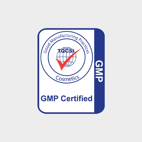 GMP certified cosmetic manufacturing badge by TQCSI for good manufacturing practices