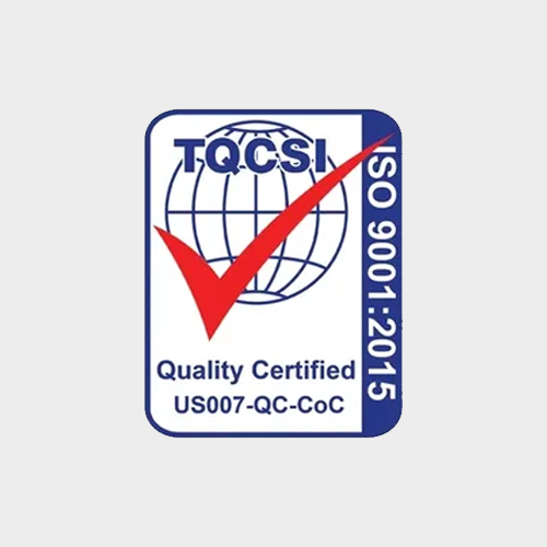ISO 9001:2015 quality management certification badge by TQCSI for cosmetic manufacturing compliance
